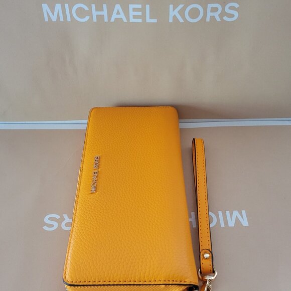 Michael Kors Jet Set Travel Large Travel Continental Wallet Pop Orange Leather - Picture 4 of 6